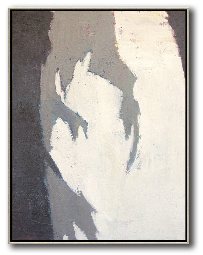 Original Abstract Painting Canvas Art,Vertical Palette Knife Contemporary Art,Unique Canvas Art,Light Yellow,Grey,Black,White.etc